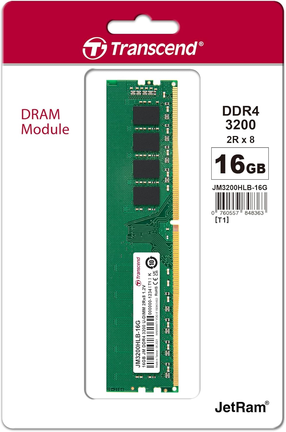 Transcend JetRam Memory DDR4 3200MHz U-DIMM Desktop RAM | 2Rx8, CL22, 1.2V | 16GB, 32GB Transcend JetRam Memory DDR4 3200MHz U-DIMM Desktop RAM | 2Rx8, CL22, 1.2V | 16GB, 32GB